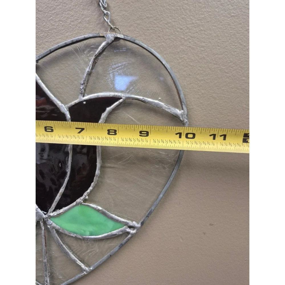 Vintage Handmade Stained Glass Heart Tulip Suncatcher Window Hanging Floral Art